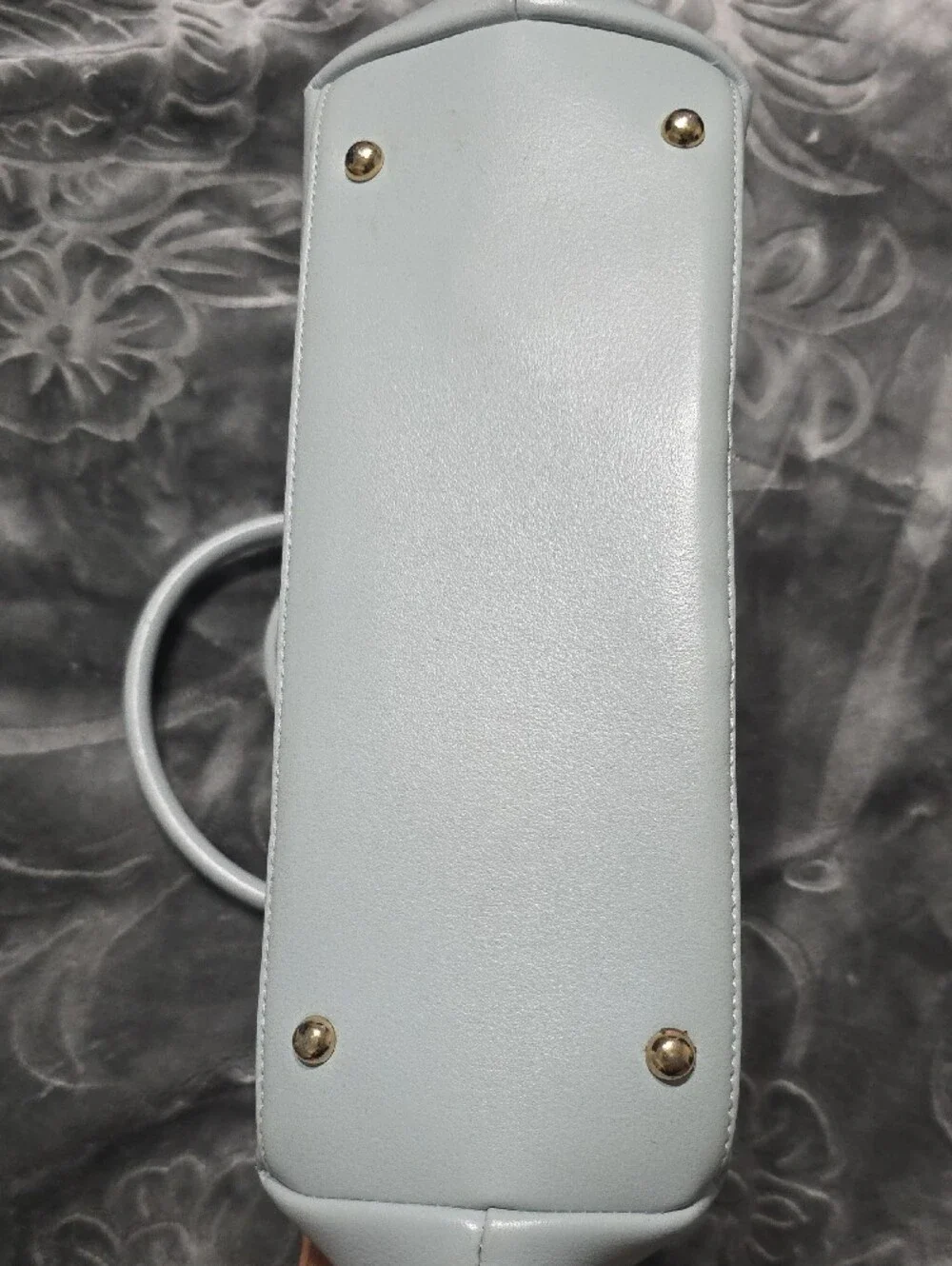 David Jones Paris Light Blue and Beige Structured Satchel Handbag